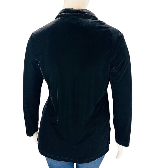 Ronnie Nichole Womans Sz Large Blouse Black Velvet Stretch Button Front - Picture 6 of 8